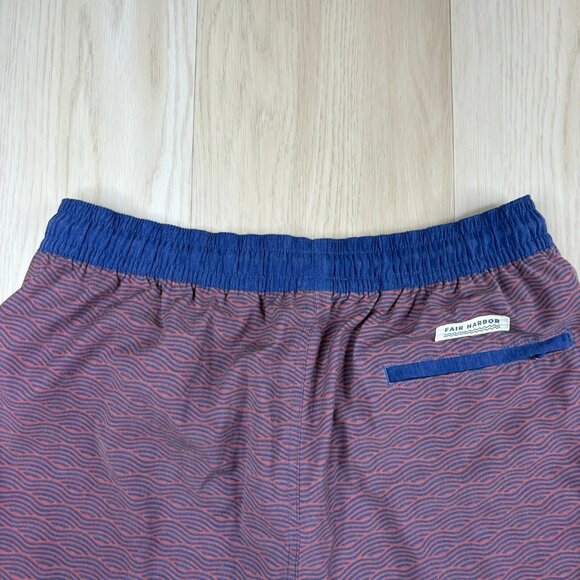 Fair Harbor Mens Blue Wave Print Drawstring Waist Swim Trunk Shorts Size XL - Picture 7 of 9